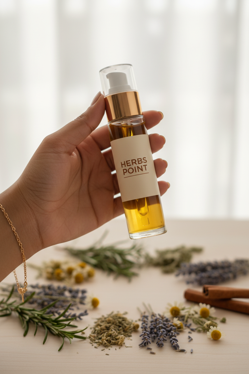 Herbs Point Oil in Hand